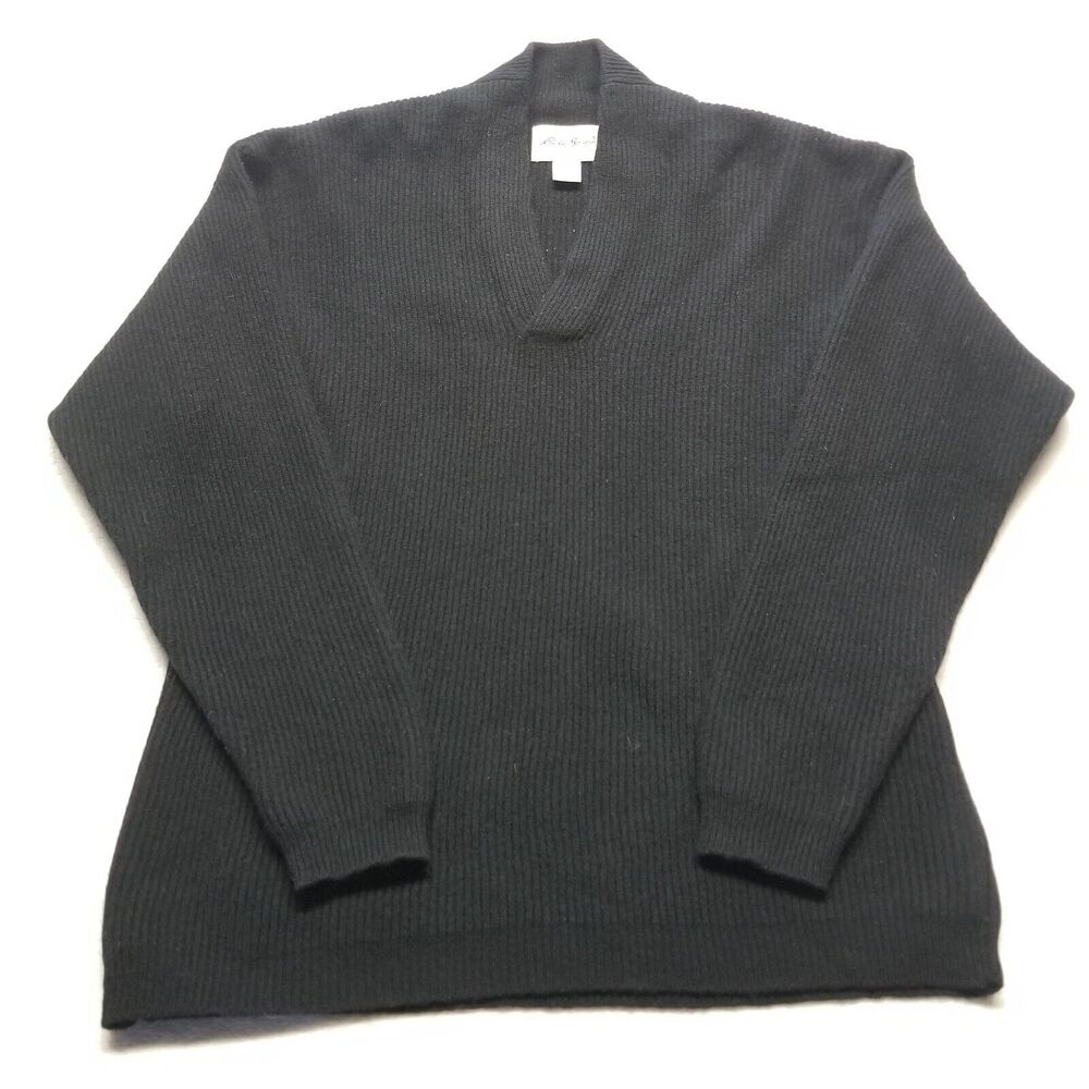 Eddie Bauer Mens Large Sweater Wool Shawl Collar Ribbed Knit Pullover Preppy